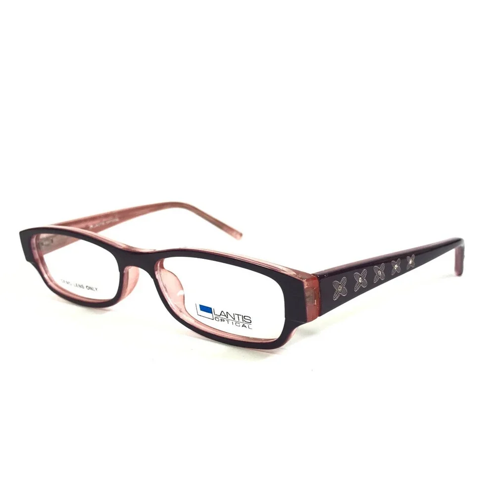 Lantis Optical Eyeglasses Frame L8014 PRP Purple Rectangle Crystals 48-16-130